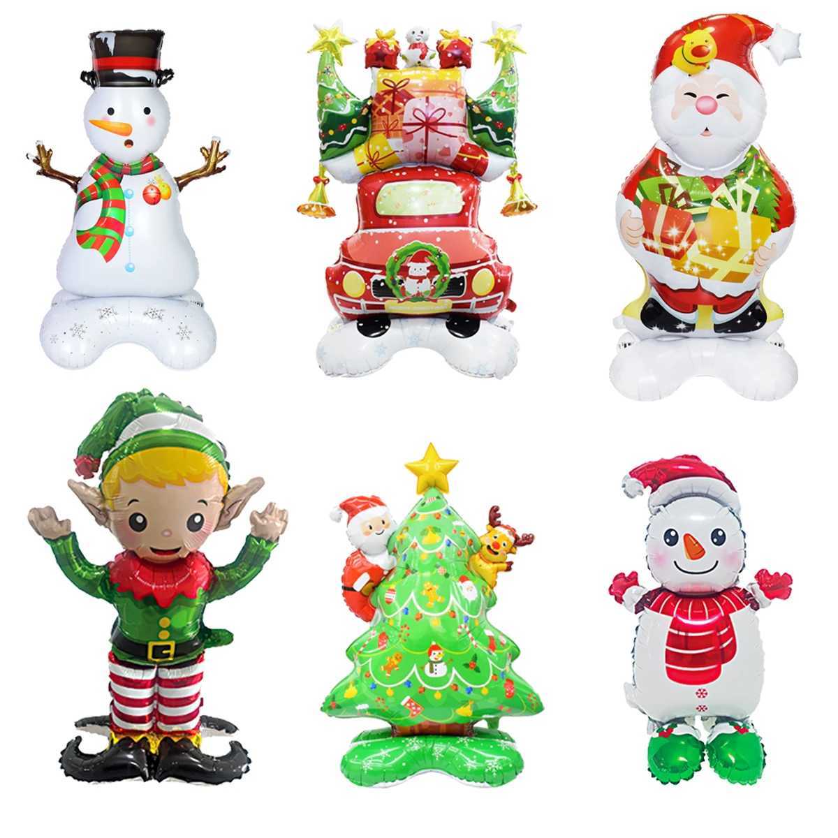 Christmas 1pc Small Stand Pedestal Christmas Theme Santa Claus Snowman Tree Elf Car Shape Foil Balloons Christmas Decoration Navidad 2026 Y251111