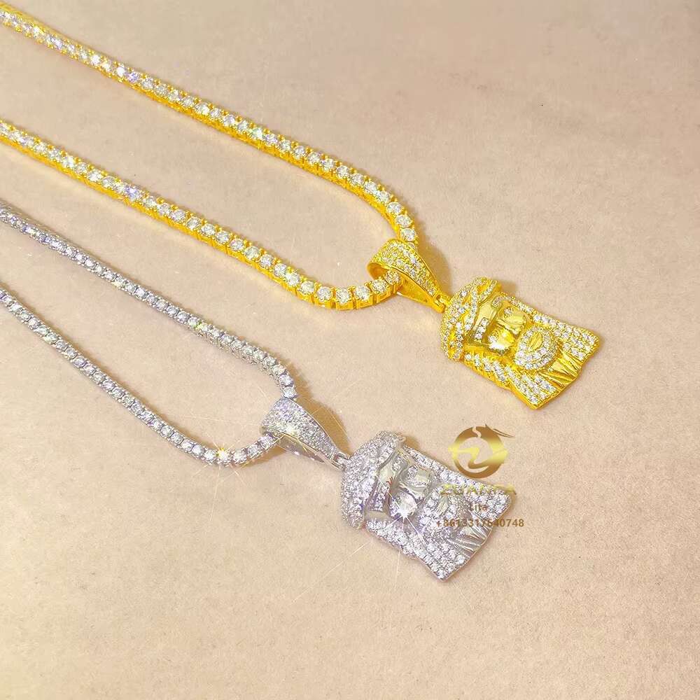 Pass test Hip Hop Wholesale Jesus Face 14k 18k Gold Plated Diamond Necklace and Pendant Women Pendant