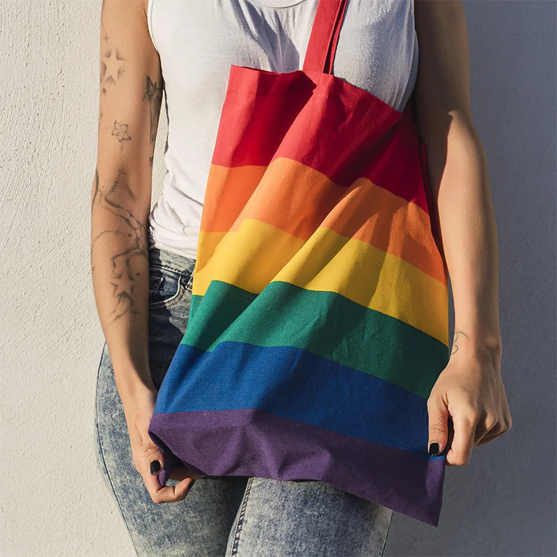 Womens Bag Rainbow Canvas Creative Storage Handbag Color Fashion Funny For Cute Kawaii Girl Simple Wholesale 251110