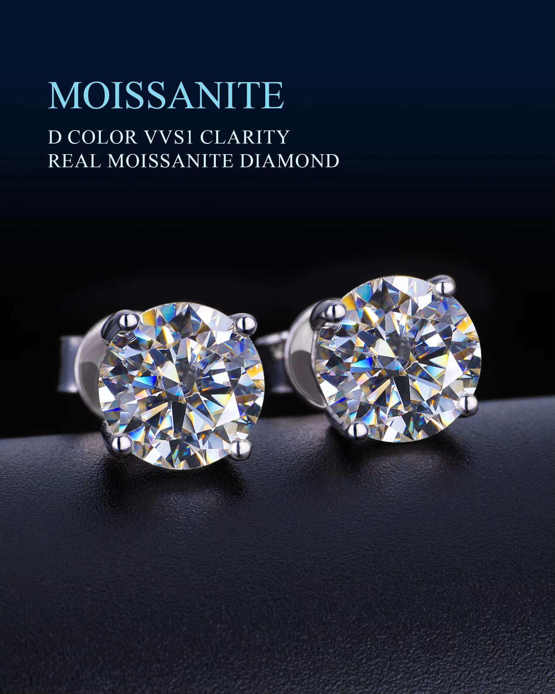 Pass Diamond test VVS D Moissanite Earrings Men Women 0.5CT-3CT 925 Silver GIA Certificate Lab Diamond Stud Luxury Jewelry