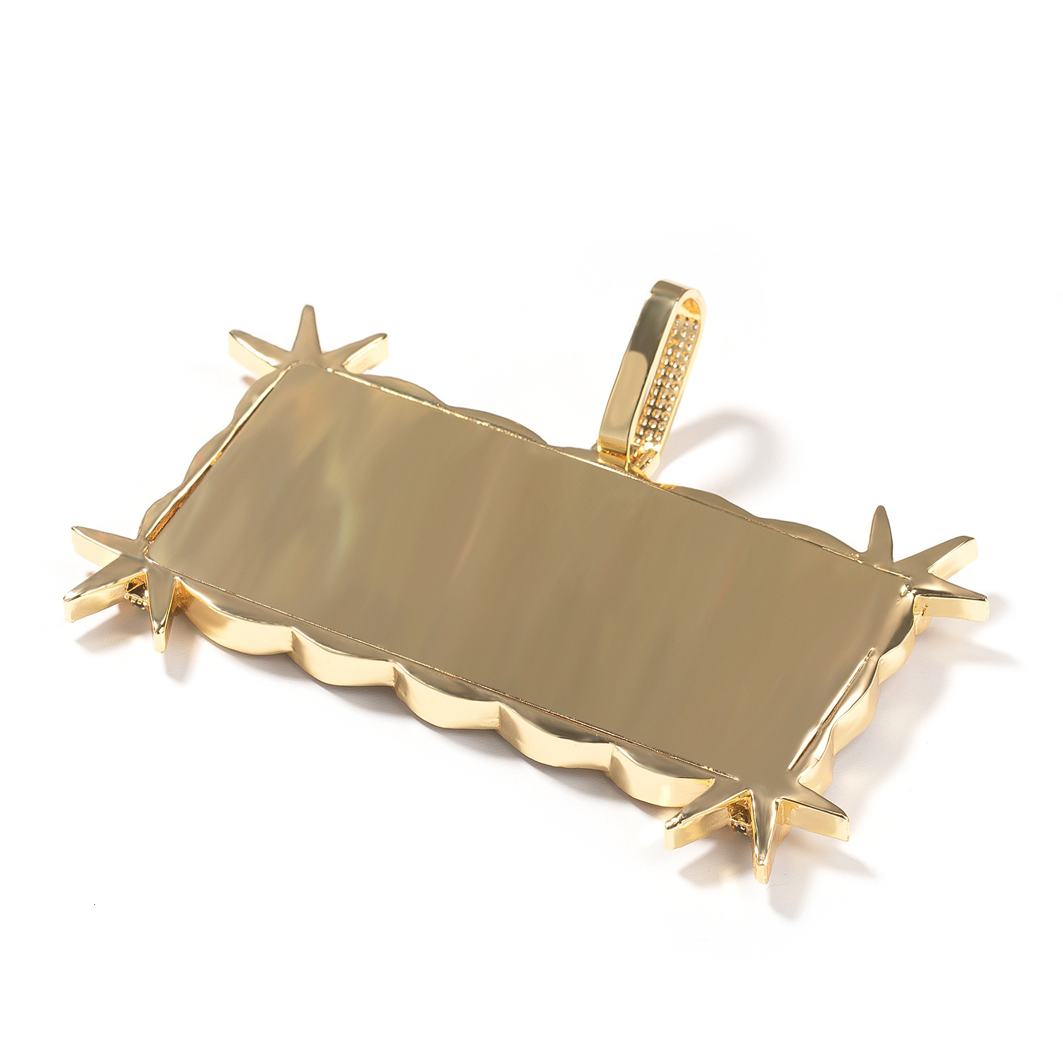 Thorn Large Rectangular Military Badge Custom Letter Pendant Necklace 14k Gold Copper Prong Iced Out Cubic Zircon Personalized Name Dog Tag Jewelry Ac