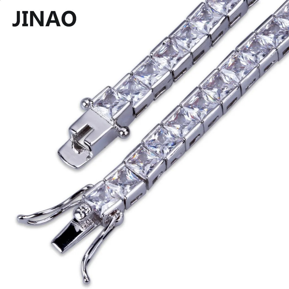 JINAO 1 Row 6mm Hip Hop Bracelet Gold Color Plated Micro Pave AAA Cubic Zirconia Iced Out Bling Box Chain Bracelet Mens Gift 250408