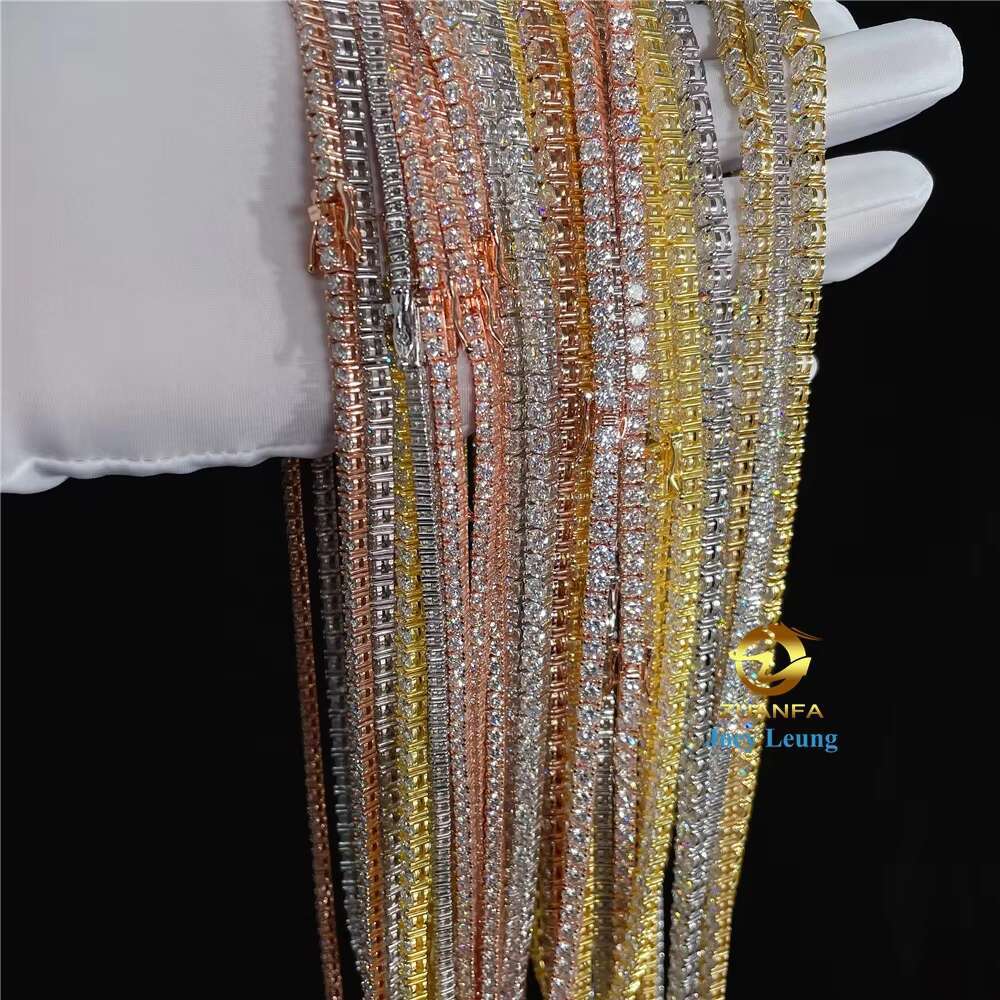Moissanite Hip Hop Jewelry Gold Plated 925 Sterling Silver 2MM-6.5MM VVS Moissanite Diamond Tennis Necklace Chains