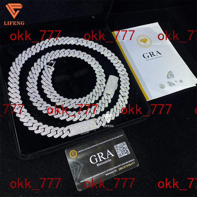 Miami 12mm Moissanite Cuban Link Chain 925 Sterling Silver Pass Diamond Tester Mossanite Chain Bracelet Necklace Hip Hop Jewelry