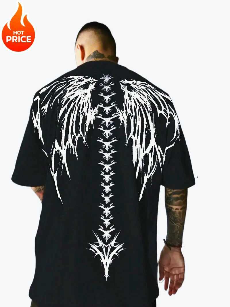 New Gothic Skull Pattern Short Sleeve Mens Hip Hop Top Y2K Street Harajuku Short Sleeve Fashion Punk T-shirt M250411