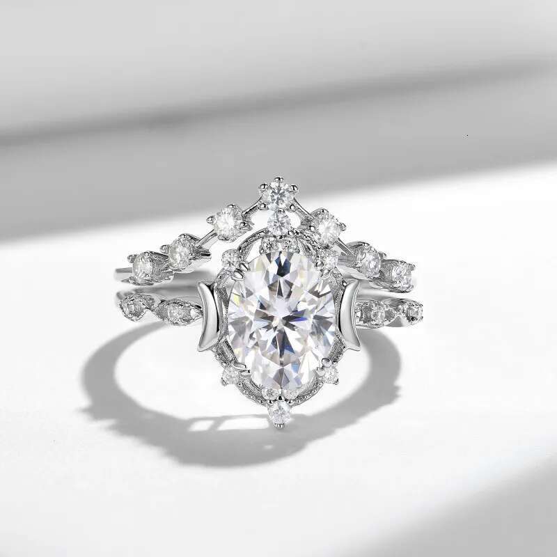 2CT Oval Full Moissanite Diamond D Color Womens Ring S925 Sterling Sliver 18K White Gold Rings Pendant Fine Jewelry for Women