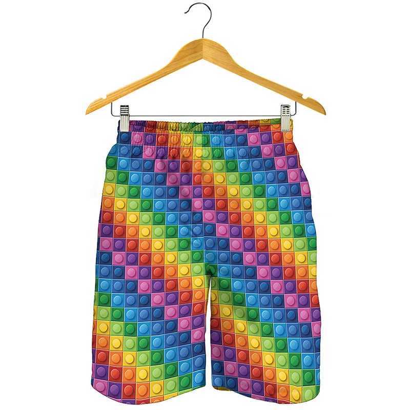 Creative building block 3D printing mens shorts fashionable summer beach shorts cool surfboard shorts swim trunksW250410