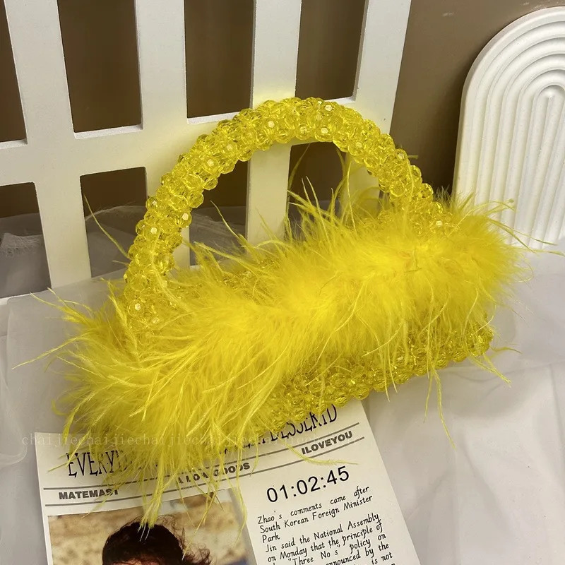 XMESSUN Acrylic Crystal Bag Ostrich Feathers Handbag for WomenFashion Handmade Wedding Party Evening Purse 251106