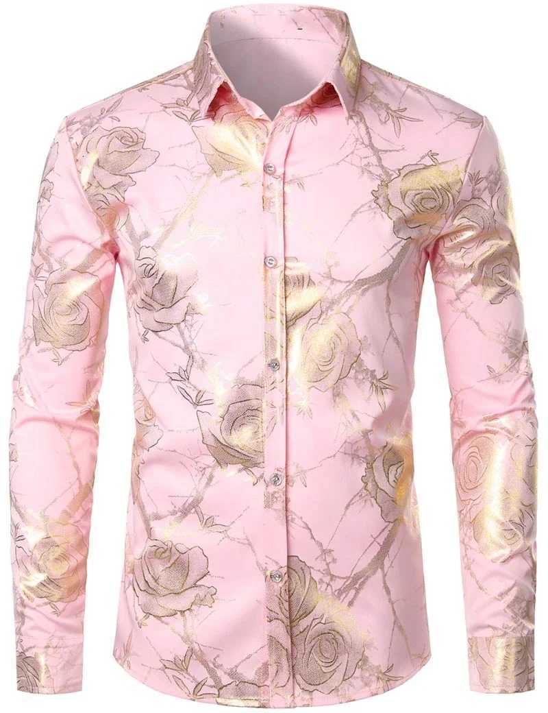 2024 Mens Floral Long Sleeve Shirt Mens Casual All-match Fashion Street Mens Shirt Lapel Single-breasted Long Sleeve Top K251110