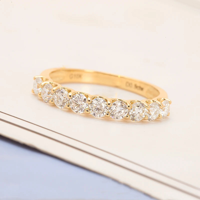 14k Yellow Gold Round Excellent Cut 0.1ct each Total 0.9CTW DEF VS-VVS Lab Grown Diamond Ring for Girls Cocktail Jewelry 250411