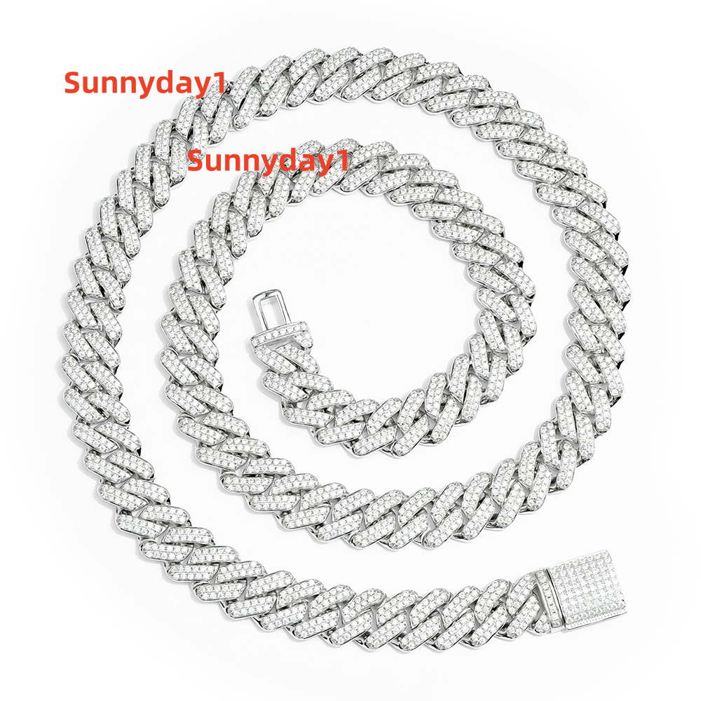 Miami Cuban Chain Full Pave Iced Sterling Silver VVS DEF Moissanite Cuban Link Chain 12mm Rhombic Style HipHop Jewelry Men Gift