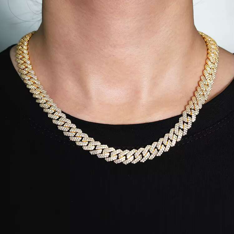Pink Cuban Chain Pure Silver Plated 18K Gold 8mm Wide Handmade Insert 2 Rows Vvs Moissanite Cuban Link Chain
