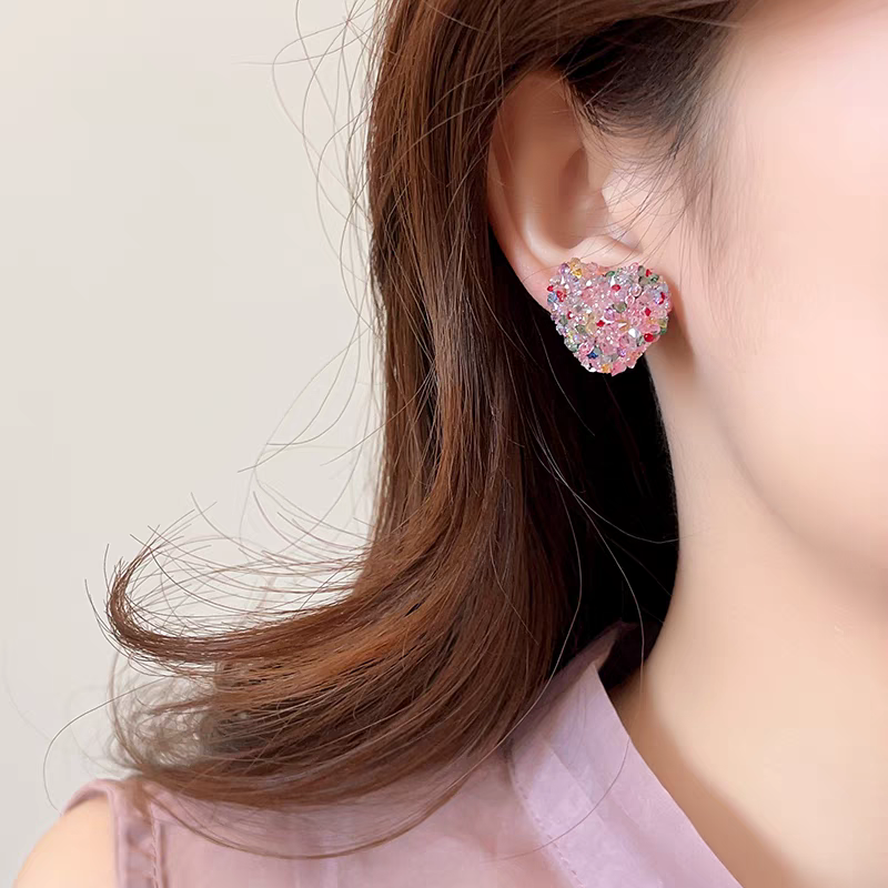 Chic Colored Crystal Heart Earrings for Her - Sparkling Diamond Details Included