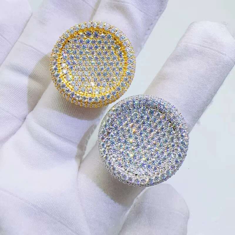 Fashion VVS Moissanite Custom Hip Hop BIG Round Ring 925 Sterling Sliver Moissanite Rings