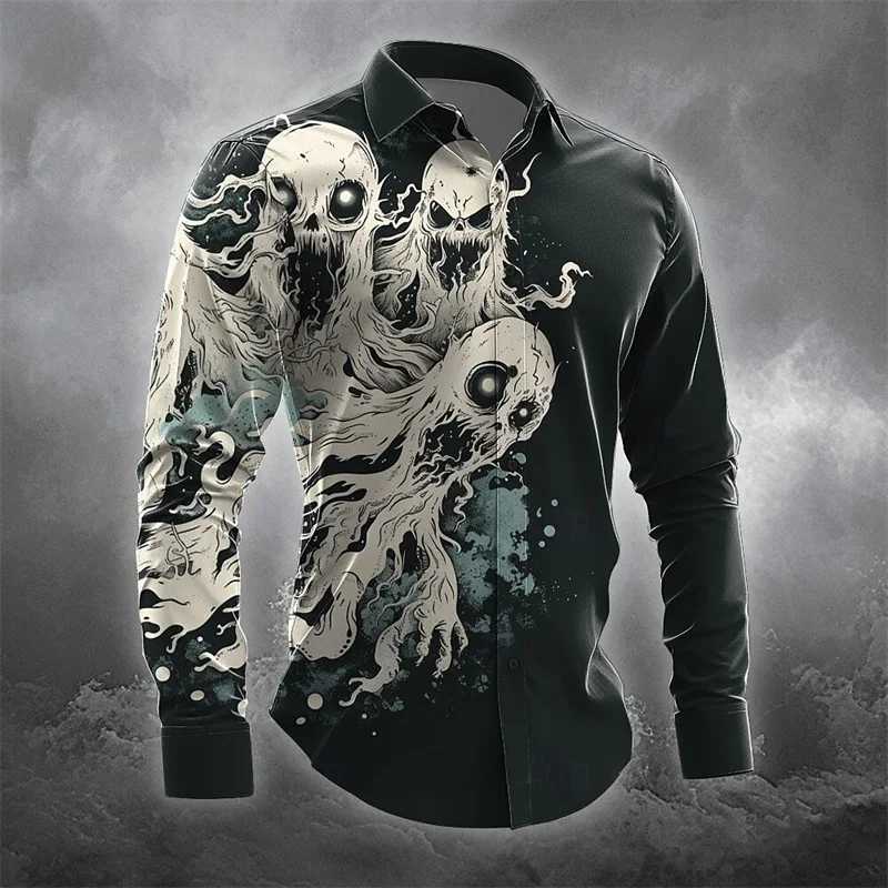 Halloween Horror Dark Mens Button Lapel Shirt Long Sleeve Party Evening Autumn and Winter Shirt 3D Printing Thin Section S-5XL K251110