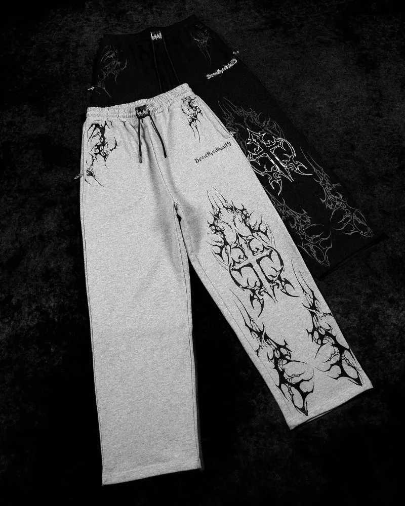 2025 Gothic Harajuku Y2K streetwear mens hip-hop punk retro graphic sports pants street fashion casual straight pantsXJ250410