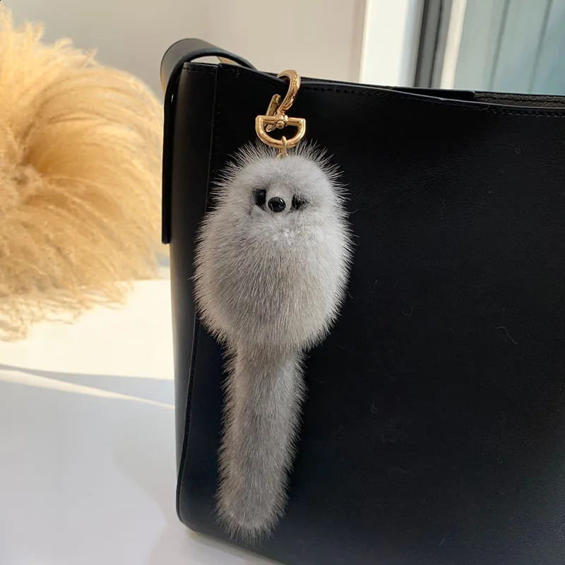 real mink keychain soft and cute fox toy womens handbag decoration pendant car key ring fox tail pavilion gift accessories 250409