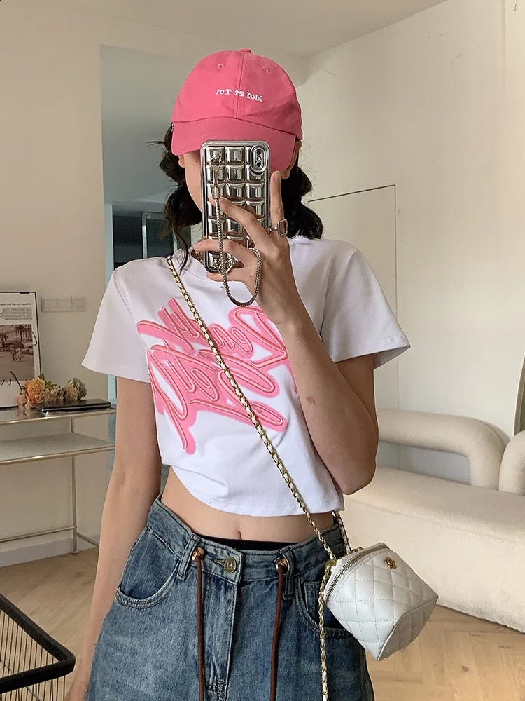 Womens Letter Print T-shirt Loose Plus Size Fashion Summer Hip Hop Street Wear Top Casual All-match O-neck Cotton T-shirt 250411