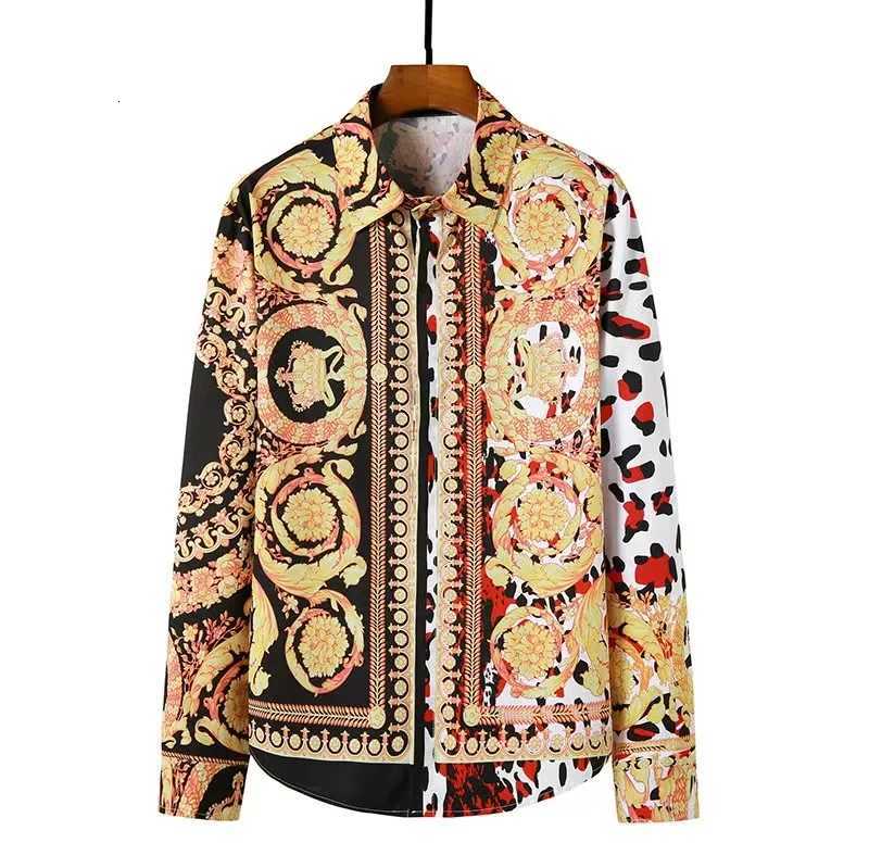 Casual black and gold retro printed shirt summer mens long-sleeved shirt 3D printed lapel shirt men and women fashion shirt K251110