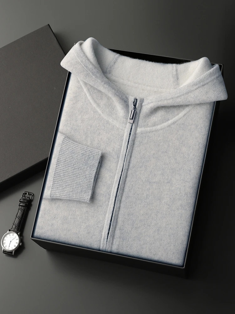 Thick Air Layer Mens Hooded Cashmere Sweater Cardigan Autumn Winter Casual Zippers Long Sleeve Tops Warm 100 Knitwear 251030