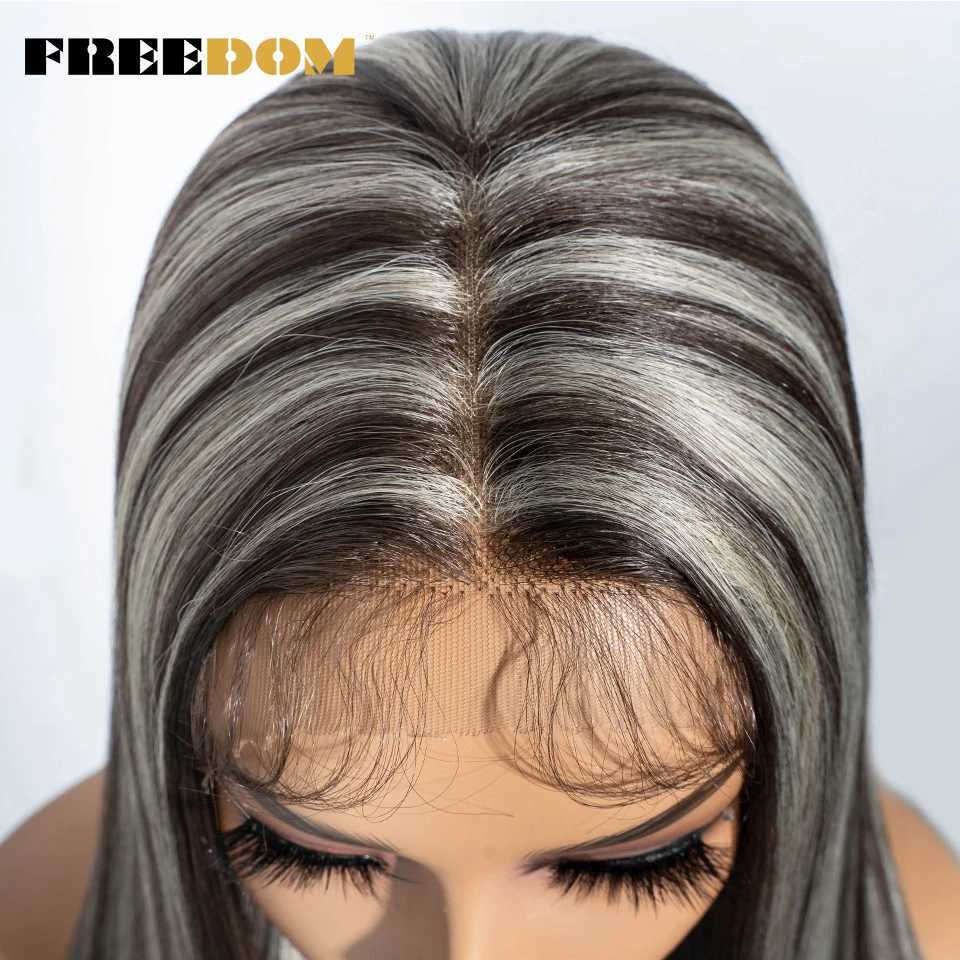 FREEDOM Synthetic Lace Front Wigs For Black Women Straight Wig With Baby Hair 30 inch Blonde Blue Piano Color Cosplay WigsT251111