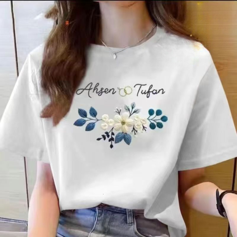 2025 Designer's Summer New Short Sleeved T-shirt Women's Floral Print Casual Top Student Korean Cartoon Fashion Loose Size Instagram T-shirt