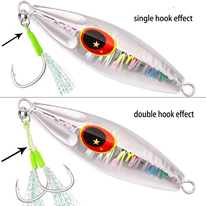 5PCS Jig Assist Hooks High Strength Stainless Steel Line Luminous Tube Feather Solid Ring Jigging Fishhook Boat Fishing Hooks 251103