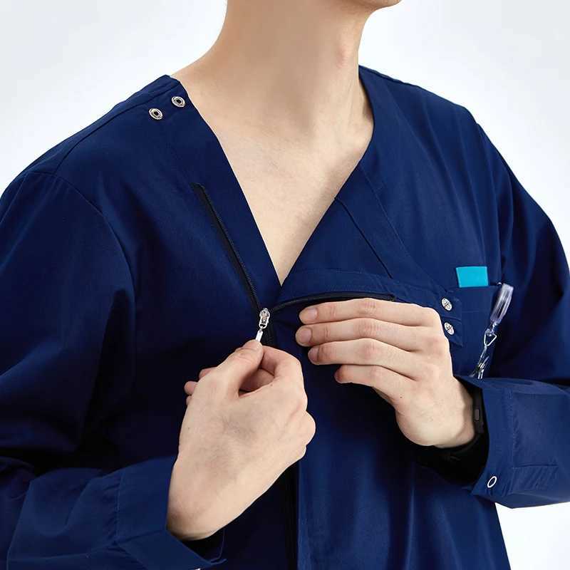 Medical Uniform Nurse Matte Set Womens Zipper Basic Pro 2-piece Top Drawstring Pants Heather Care Slim Tunic 205 X250410