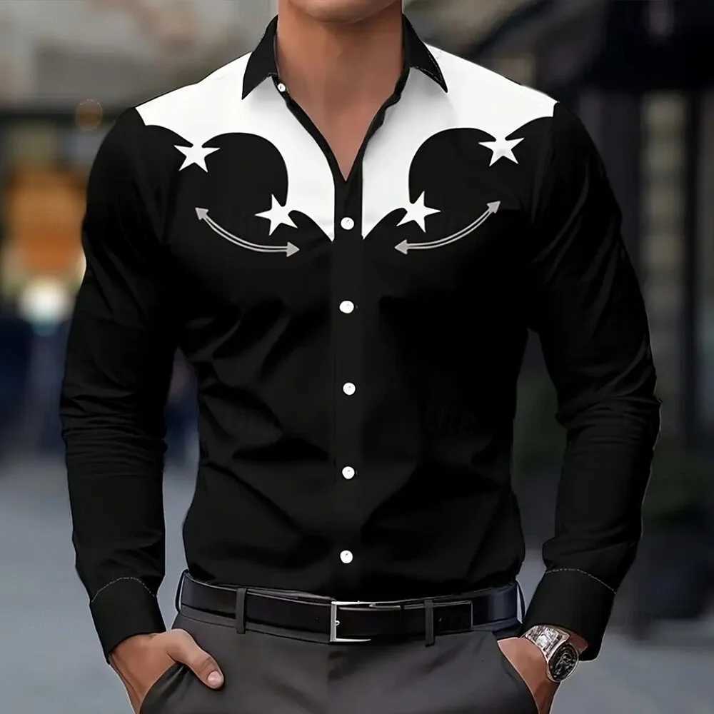 Mens Long Sleeve Shirt Western cowboy Shirt Denim Shirt Retro Nostalgic Outdoor Vacation Autumn Lapel 3D Printed Men Clothing K251110