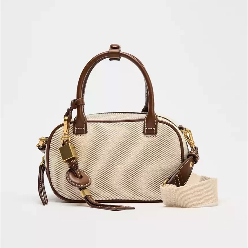 2025 niche retro colorblocking handheld small bag stylish crossbody canvas PU square singleshoulder bowling b y251110