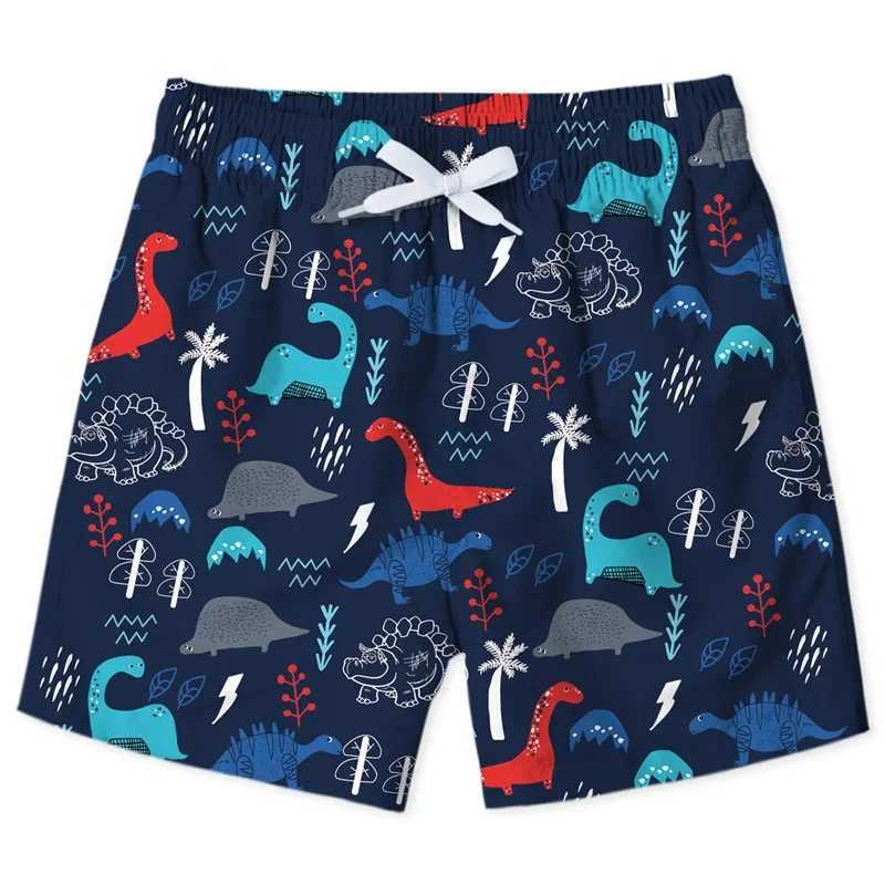 Cute Shark Dinosaur Beach Shorts Suitable for Men and Children Cartoon Animal 3D Printing Swimming Relay Surfboard Shorts Mens Street ShortsW250410