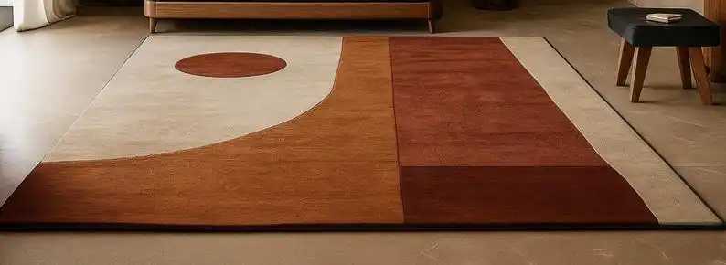 Mid-Century Modern Geometric Area Rug Minimst Beige Rust Color Abstract Carpet for Bedroom Living Room Home Decor Y251110