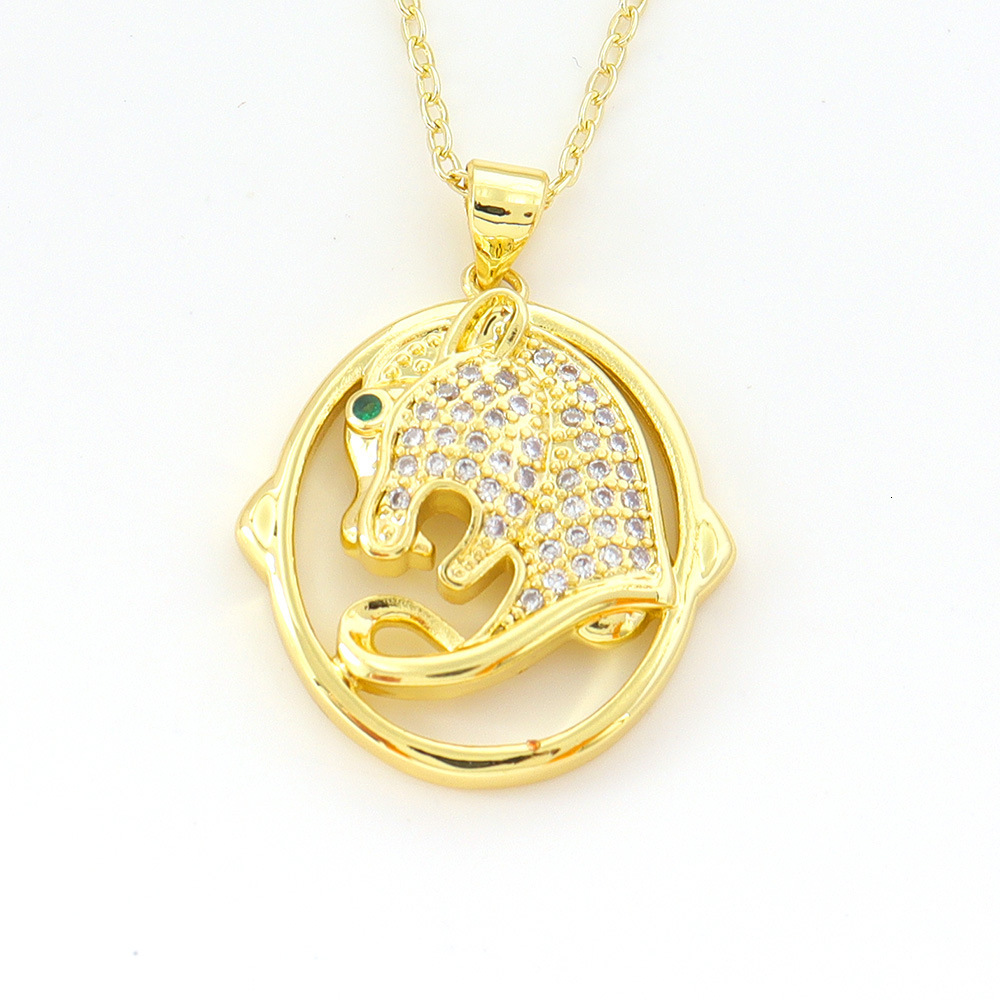 Happy Ring Europan and Amrican Cross-Bordr Jwlry Coppr Platd Ral Gold Animal Lopard Had Prsonality Trndy Hip-Hop Pndant Ncklac for Womn