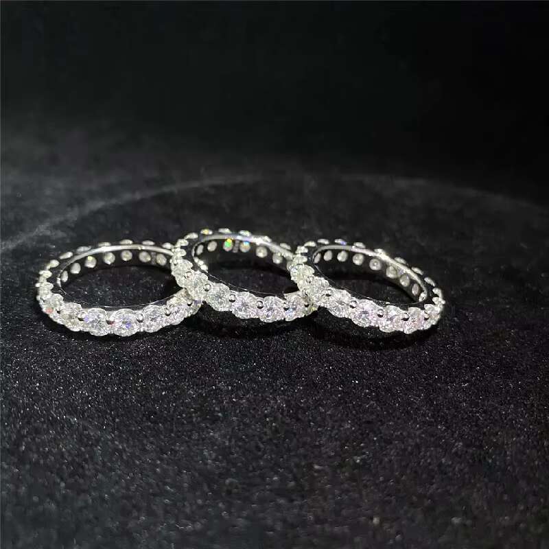 D Color VVS1 Moissanite Diamond Eternity Ring Excellent Cut Round Moissanite Gemstone Hip Hop Ring S925 Cuban Ring