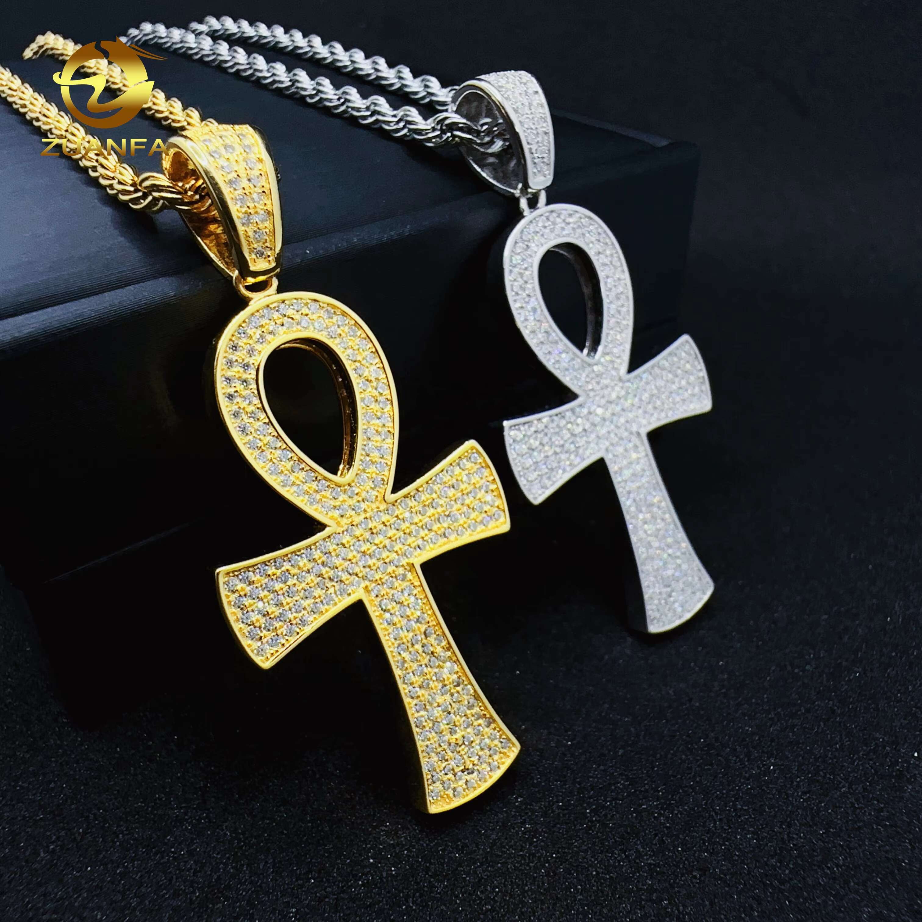 ZUANFA Jewelry 100% Pass Tester Hip Hop 925 Sterling Silver Cross Charm VVS Moissanite Pendant