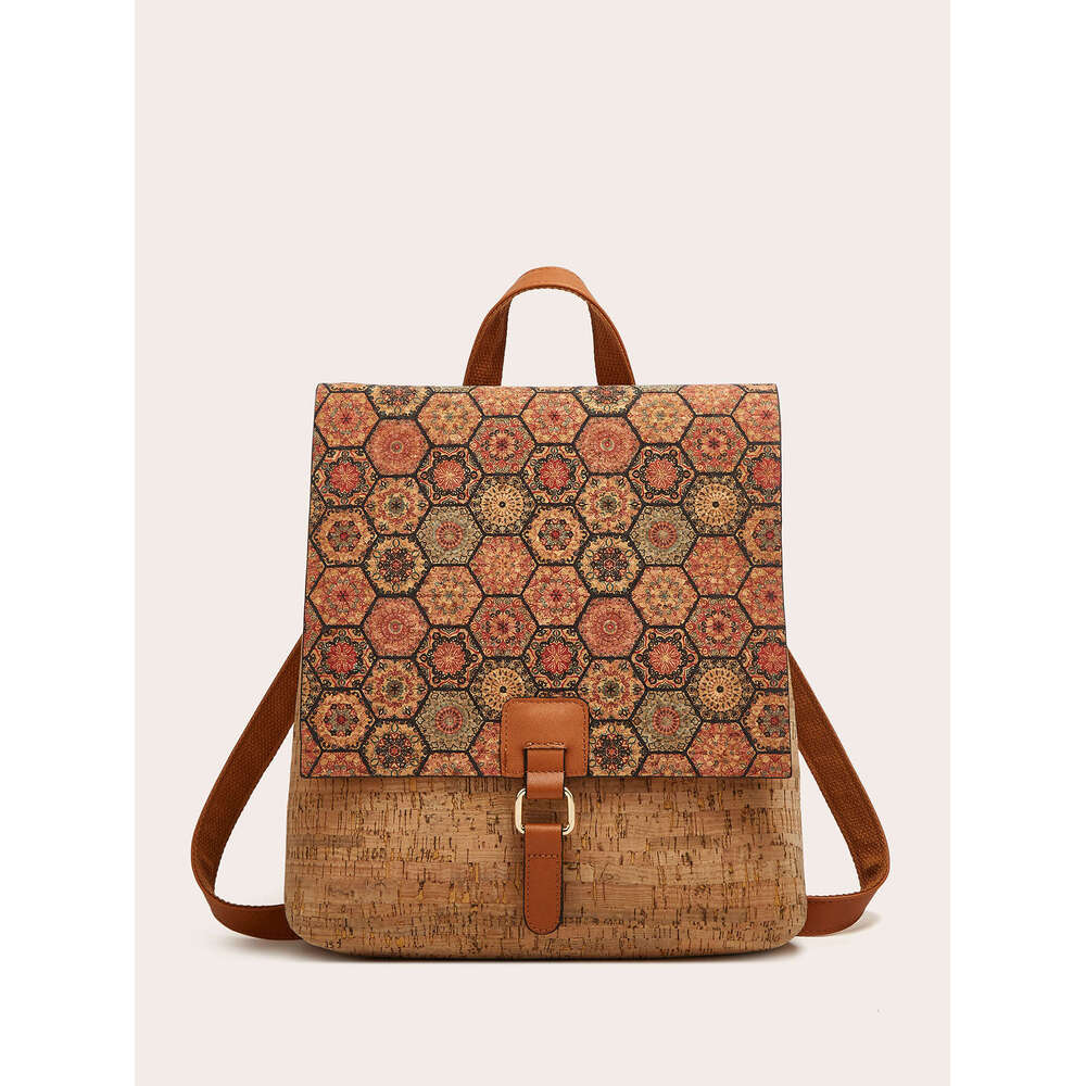 DHcollections 2025 Women's Bark Texture Backpack - Retro Print Large Capacity 31x34cm Laptop Bag for Travel & College