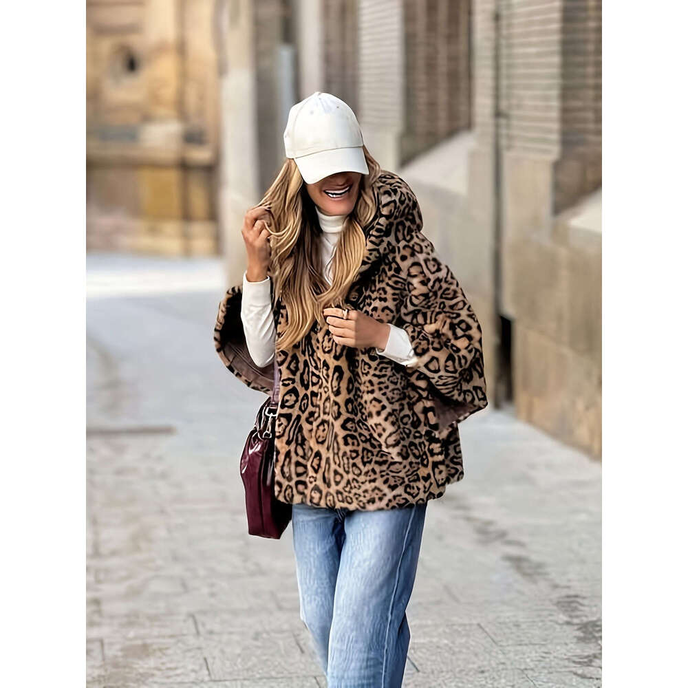 Women's - Long Sleeve Non-Stretch Elegant Zipper Closure Coat Everyday & Events, All-Season Chic Outerwear For Women, Leopard Print Jacket, Forma