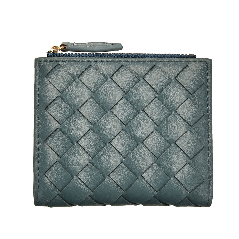 2025 Korean-style Women's Short Two-fold Wallet Hand-woven Coin Purse Card Holder Simple Leather Wallet