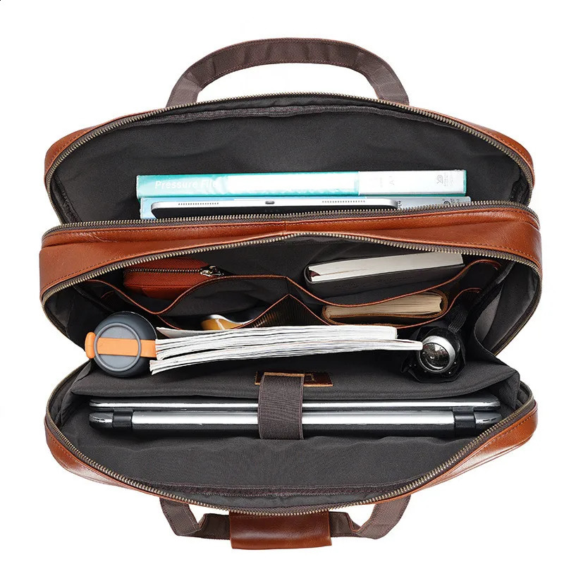 business leather mens handbag Surface 15.6-inch laptop bag shoulder cross body briefcase large capacity 250410