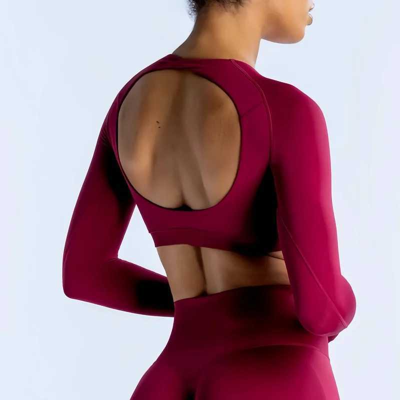 Dynamic long sleeved crop top womens short sleeved yoga top lightweight seamless gym cycling sports long sleevedW250411
