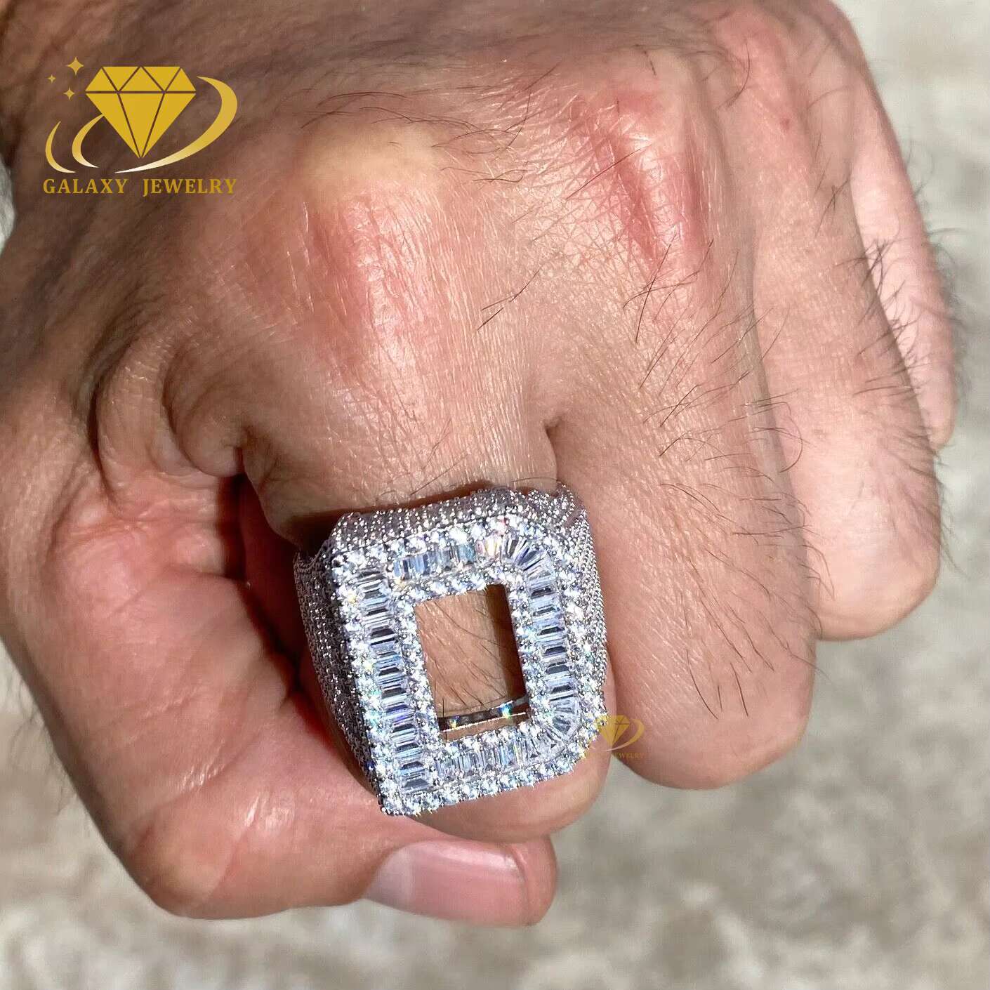 Custom Letter Ring Mens Jewelry Iced Out Hip Hop Jewelry A-Z Initial Moissanite Baguette Diamond Big 26 Letters Ring