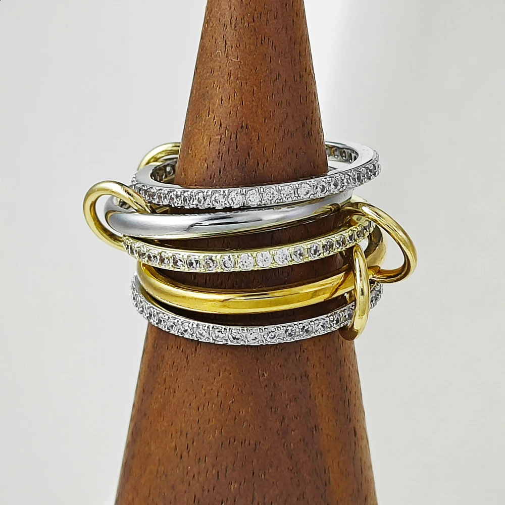 Spinelli Kilcollin Ring Stainless Steel Two tone n Miniature Paving CZ Five Piece Stackable Set for Womens Jewelry Gifts 250410