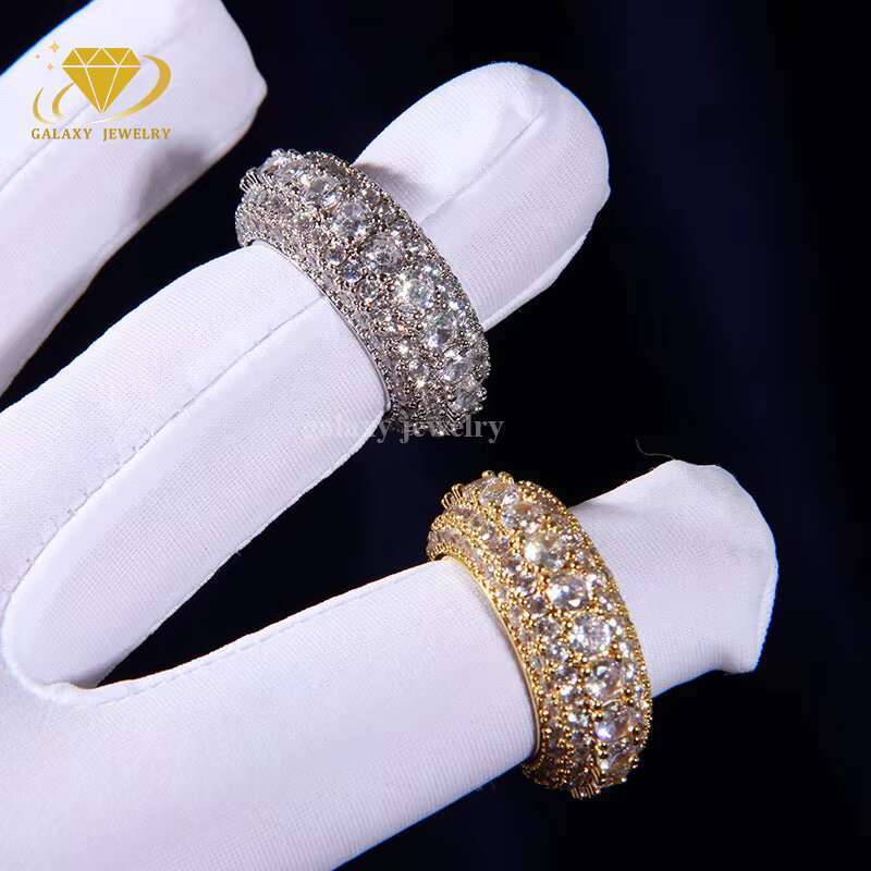 Fine Jewelry Pave Micro Moissanite Diamond Jewelry Rows Ring 925 Sterling Silver Men Wedding Couple Set Eternity Rings