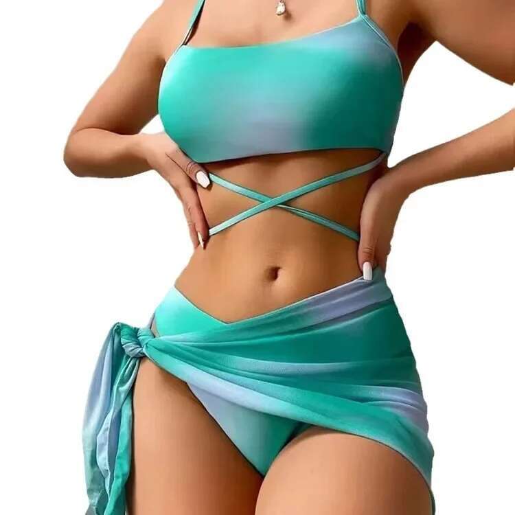 Cross-Border Dyeing Three-Piece Set Swimsuit Net Skirt Separate Bikini Swimwear Casual Comfortable Breathable Women's Clo