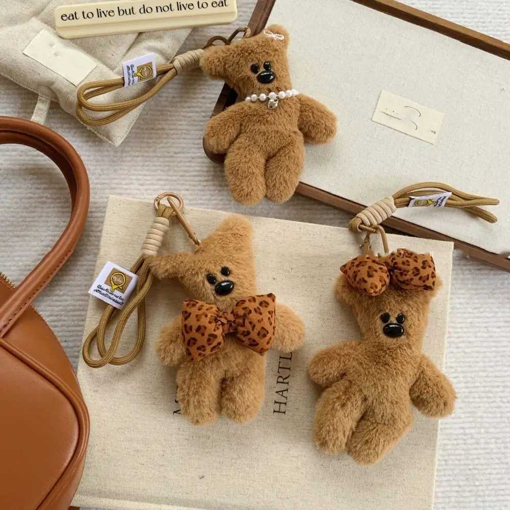 Cute pearl plush bear keychain bow bag hanging plush doll Kawai decoration car keychain friend W250411