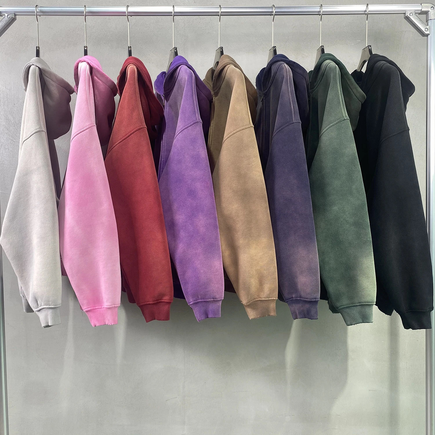 Mens Zip Up Hoodies Tie Dye Washed Double Oversize Cardigan Sweatshirt Loose Plus Plush Gradient Man Hooded Pullovers Winter 251105