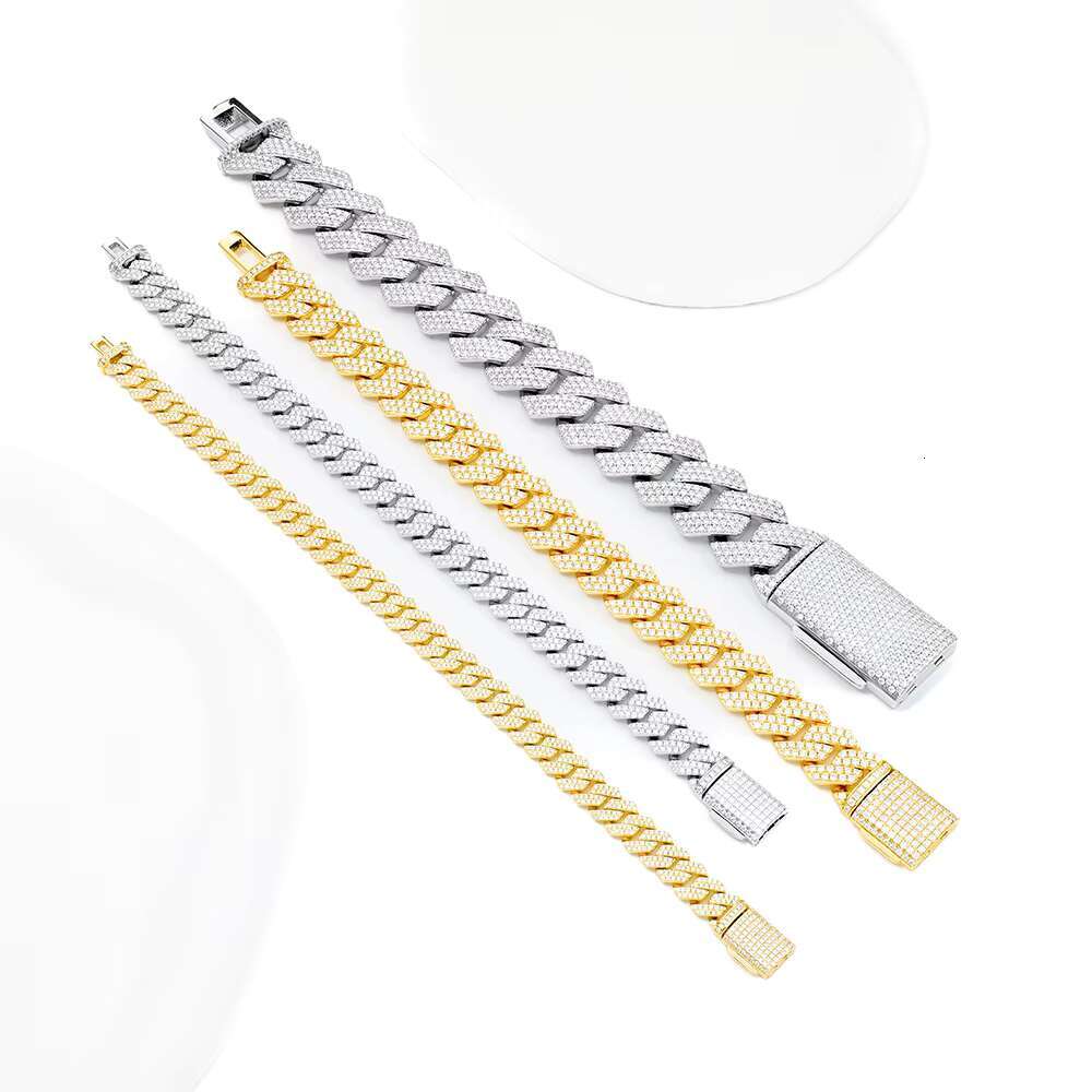 Wholesale Luxury 18k Gold Plate Silver 925 Gra Jewelry 8-20mm Men Ice Vvs Diamond Mossanite Moissanite Cuban Link Chain Bracelet