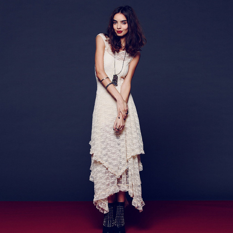 Fashion Women's Irregular High Low Lace Sexy Long Dress