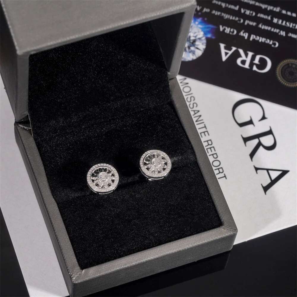 11.3mm Iced Out Moissanite Sunflower Earrings Screwback 925 Sterling Silver Hip Hop Lab Diamond Stud Earrings Pass Tester Gift