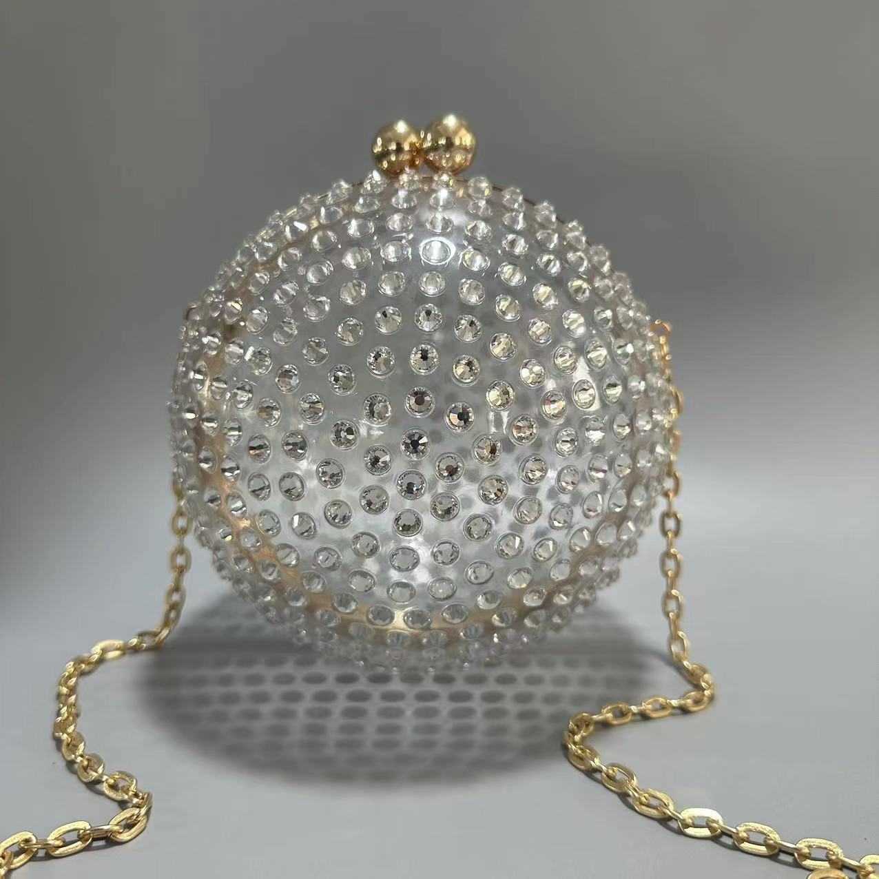 New trendy acrylic hand held diamond bag round ball vacation beach wedding banquet bag single shoulder crossbody bag